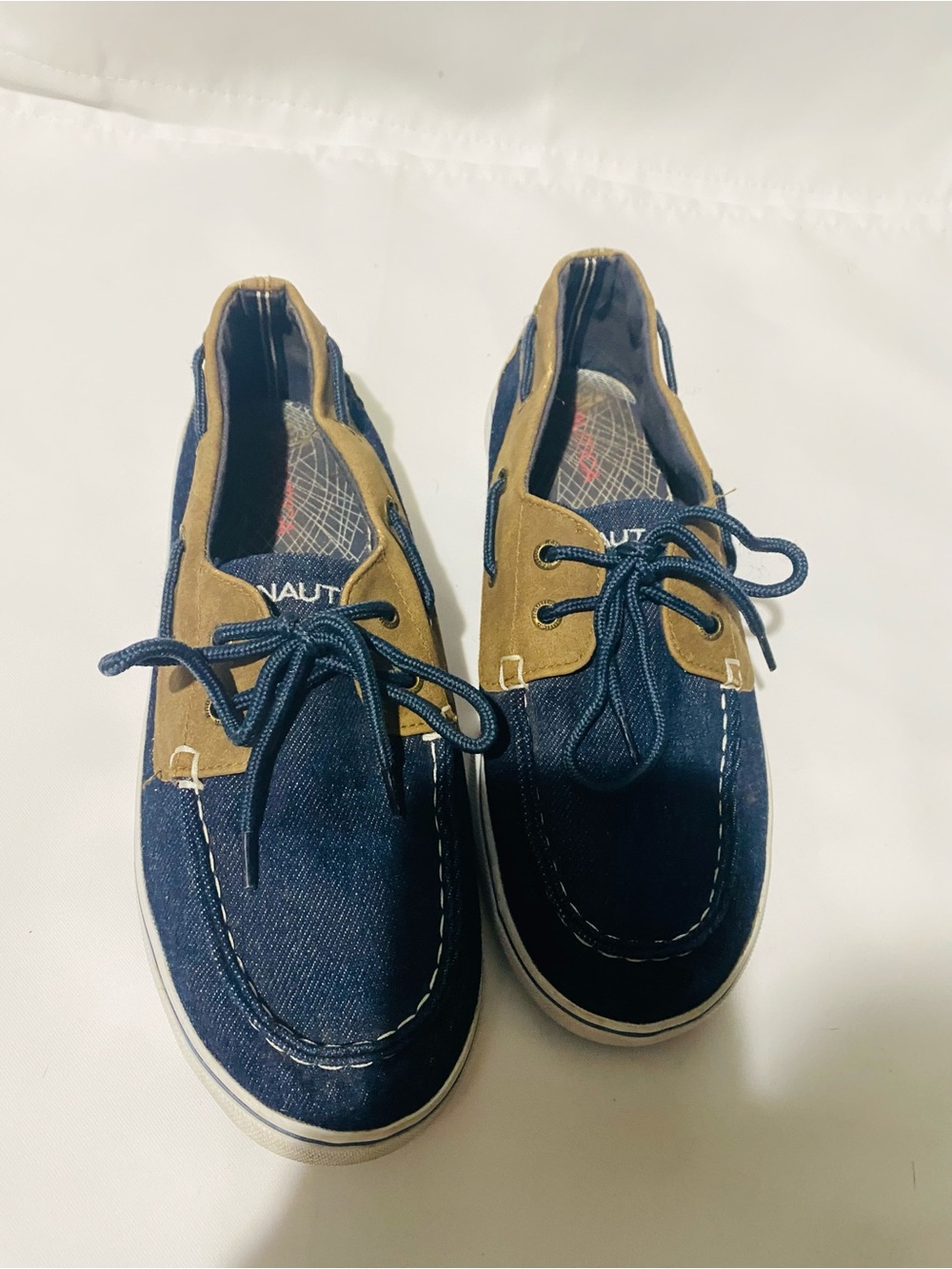 Nautica Kids Navy and Tan Canvas Moccasins